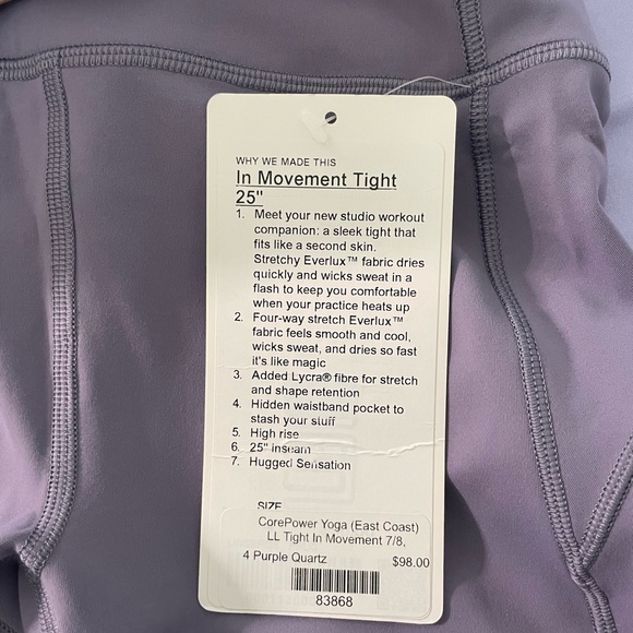 NTW Lululemon In Movement Tight 25” - Picture 5 of 7